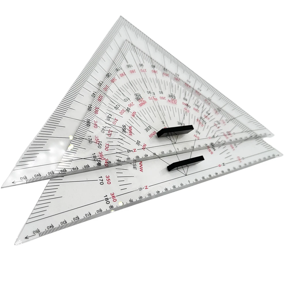 2 Pieces Multifunctional Triangle Ruler Marine Chart Plotting Triangle Ruler Protractor 300 Mm For Navigation Measuring Ruler