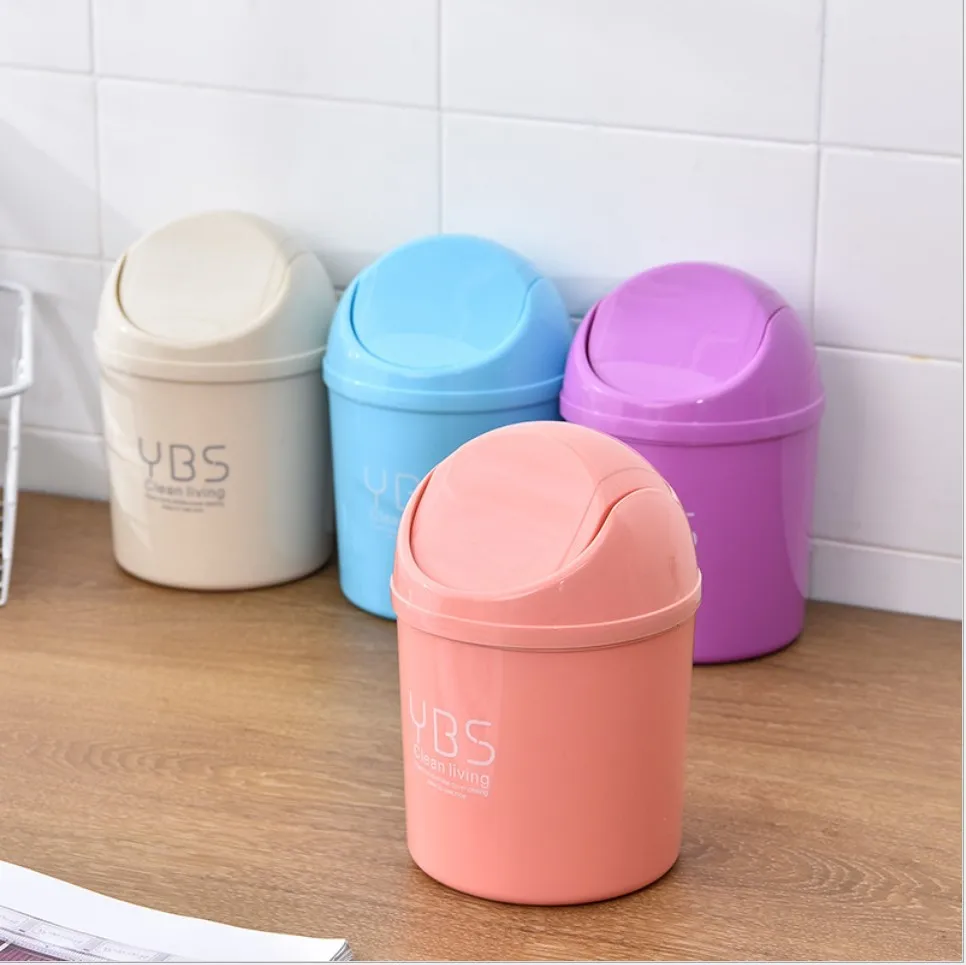 Trash can Creative small desktop trash can Kitchen living room Flip sundries storage mini plastic bucket trash bin