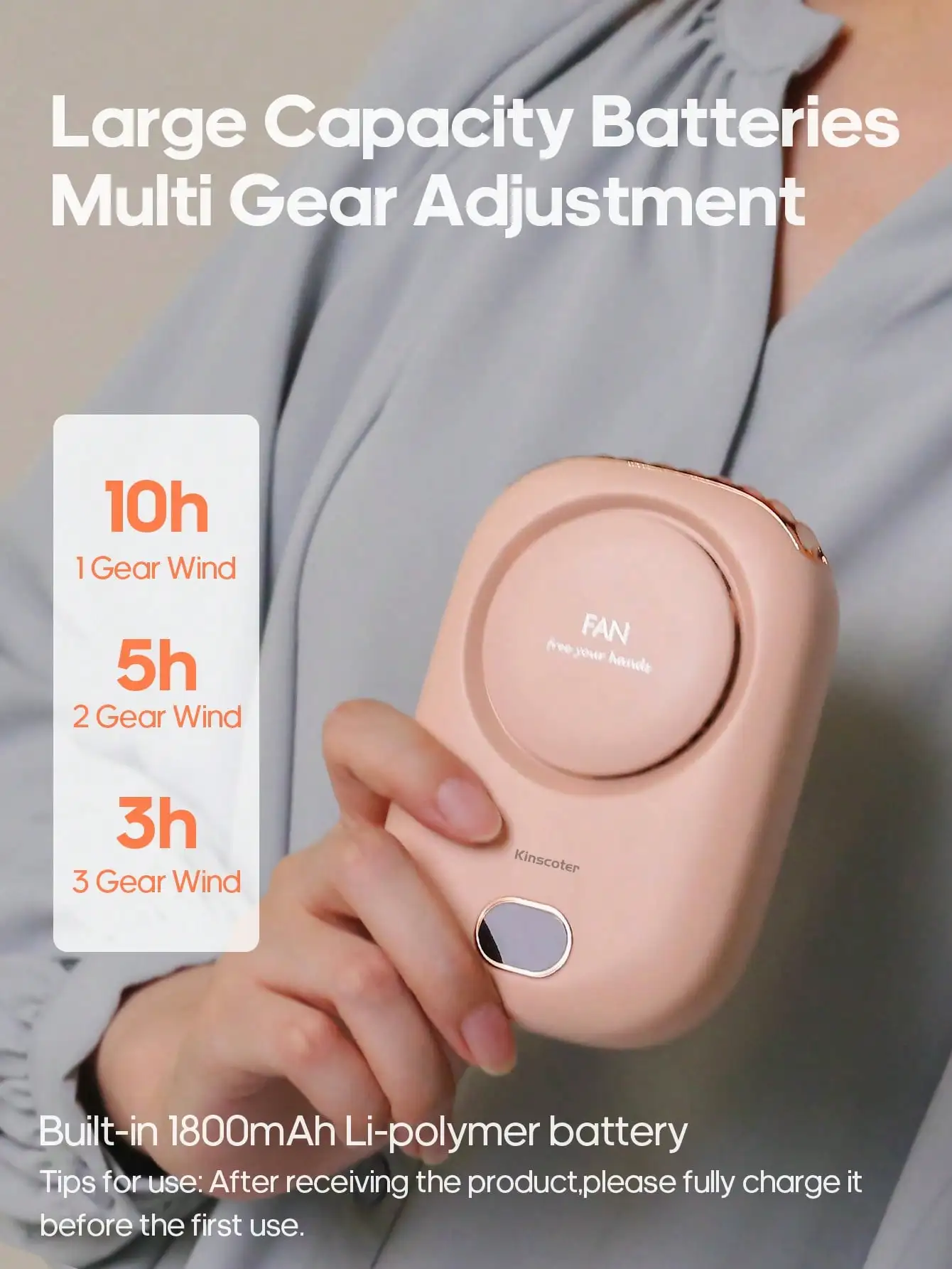 

1pc 1800mAh Rechargeable Mini Portable Fan, Camping, Beach, Travel Accessory, Back To School Outdoor Summer Air Cooler, Handheld Neck Fan, Personal Waist Fan, Rechargeable Fan