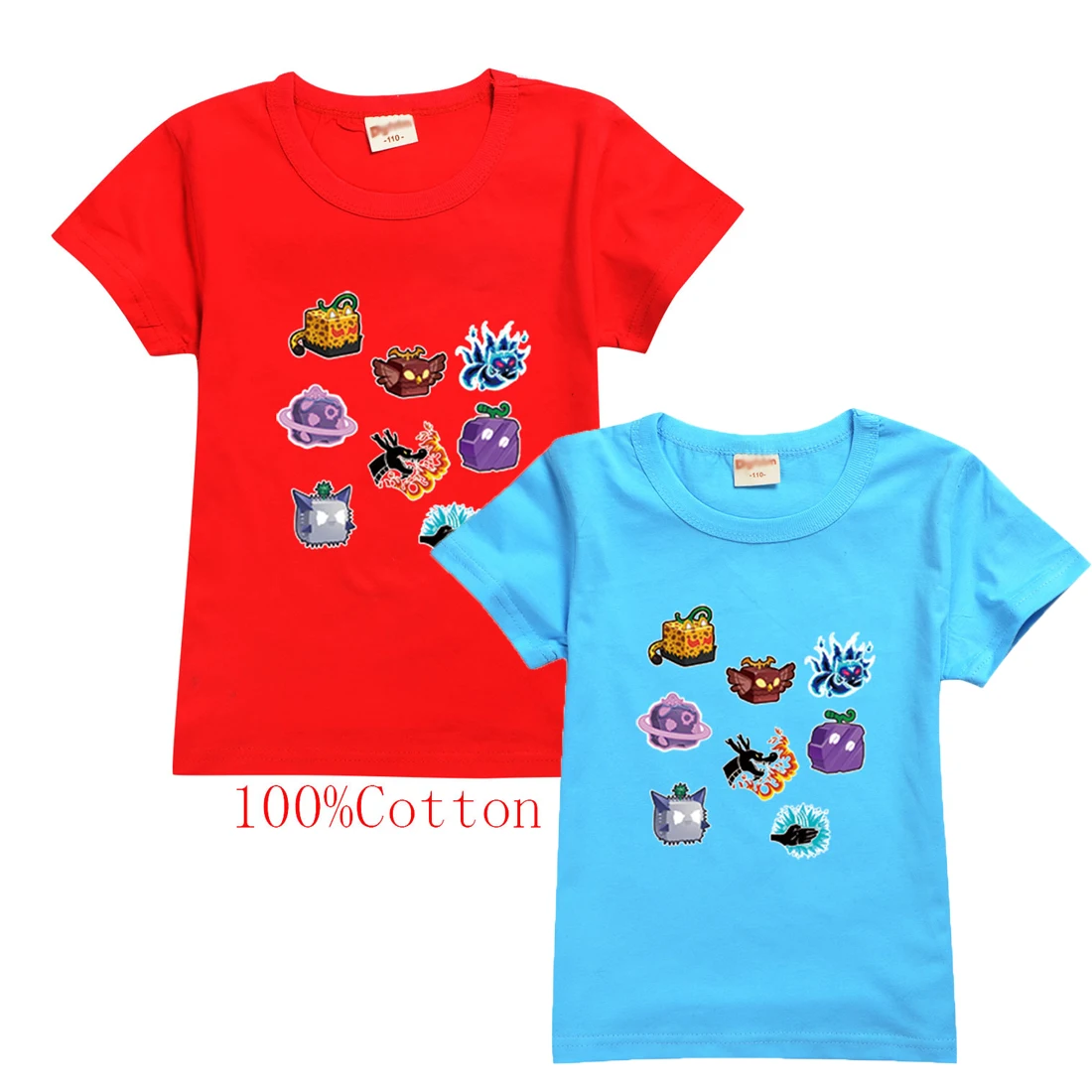 T-shirt en coton à manches courtes et col rond pour enfants, T-shirt confortable, T-shirt décontracté pour enfants, Dessin animé, Blox, Fruits, Enfants, Garçons, Bol, Été, Nouveau