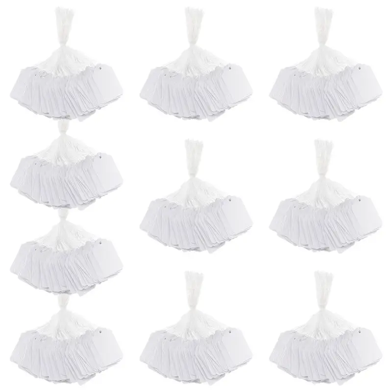 AEF7-علامات الأسعار البيضاء مع سلسلة - 1000 قطعة من علامات السلسلة المسبقة للتسعير، علامات تعليق الورق، علامات البضائع