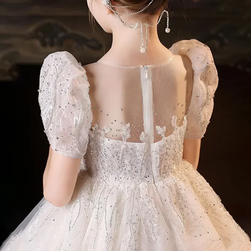 Robe de Princesse Élégante à Fleurs Blanches pour Petite Fille, Tenue de Demoiselle d'Honneur, de Soirée, de Cocktail, de Bal, de Concours, de 12 Ans