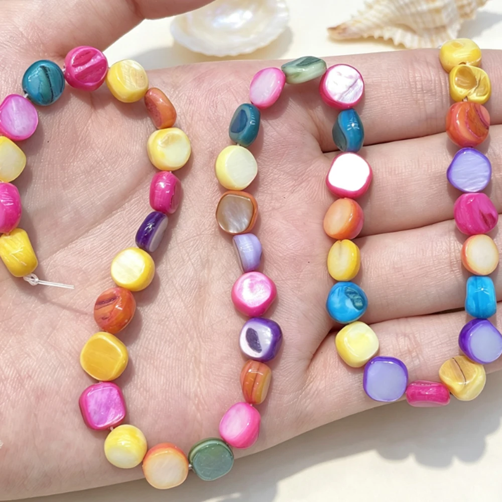 8x8mm Colored Natural Freshwater Shell Beads Irregularly Shaped Through-Hole Beads for Jewelry Making DIY Necklaces Accessories