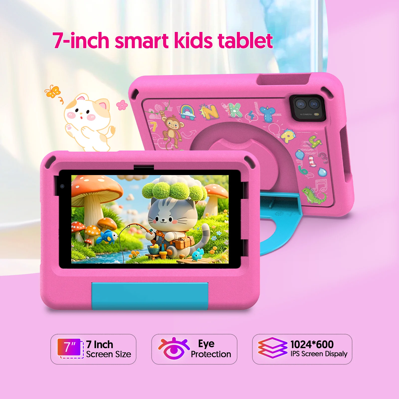 Tablet Android 14 da 7 pollici, 8 GB (espansione memoria 3 g+5 g) RAM+64 GB ROM, doppia fotocamera, WiFi, Bluetooth, batteria da 3500 mAh