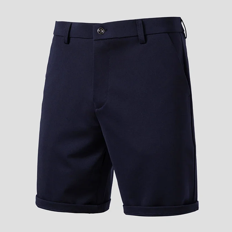 Mens Roll Cuff Suit Shorts Classic Waist Button Zipper Fly Slim Fit Smooth Fabric Daily Office Casual Pants For Men