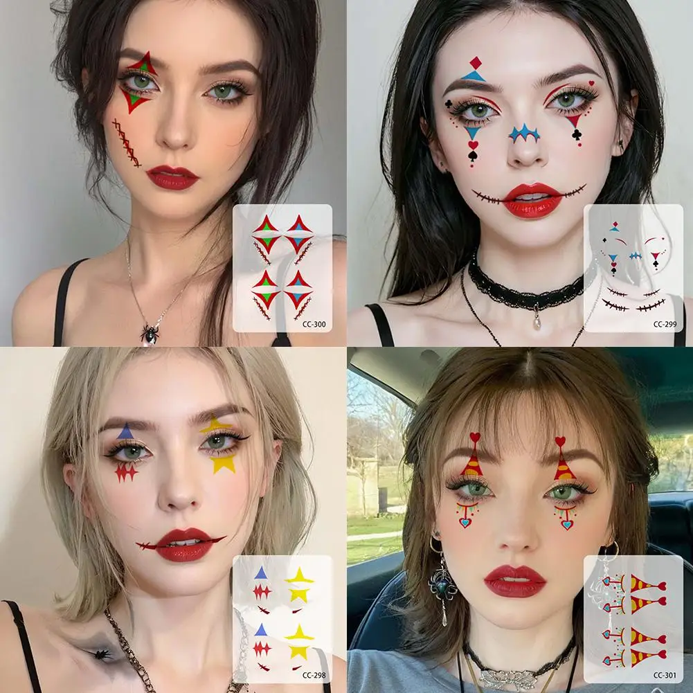 Stiker Tato Halloween, Stiker Wajah Sementara Halloween, Tato Makeup Luka Simulasi Gotik, Stiker Bekas Luka, Makeup Wajah E4V4
