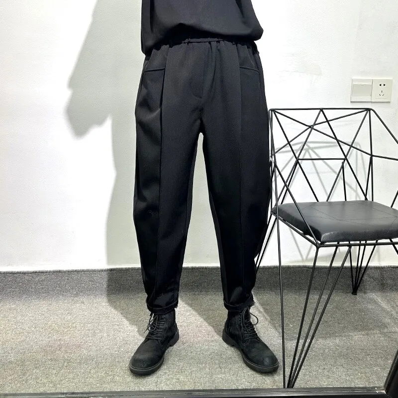 Avant-Garde Overalls Men's Dark Minimalist Design Spring High Street Style Non-Ironing Stretch Casual Jogger Pants