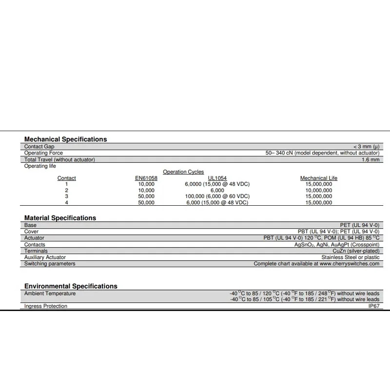 1PCS German CHERRY DC3 DC3C-K7LC waterproof and dustproof micro switch, curved foot 3 foot with handle swing rod 0.1A250V