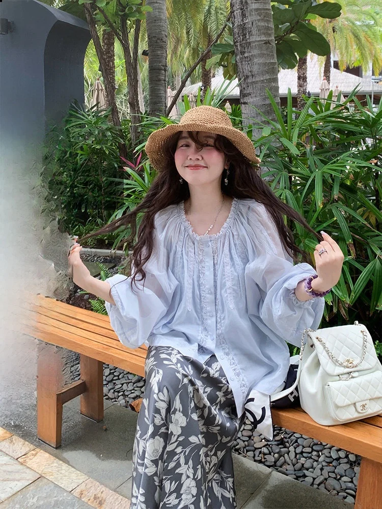 

Рубашка с длинным рукавом, женская элегантная уникальная блузка во французском стиле, свободный крой, хлопковый тонкий материал, весенняя модная повседневная одежда