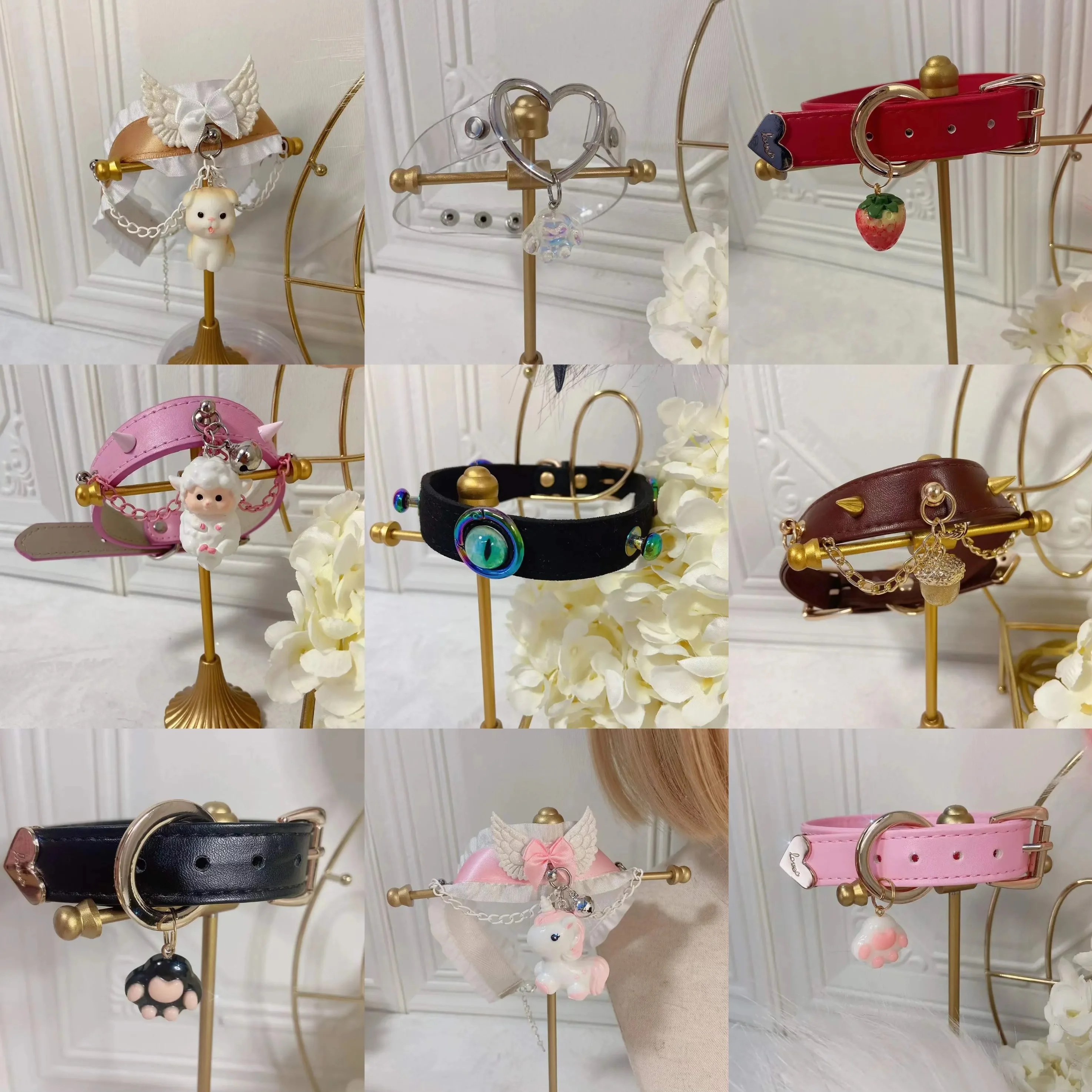 

Новый розовый ошейник в стиле Лолиты для косплея с крыльями дьявола, ожерелье с кошачьими колокольчиками, аксессуары для игр, вечеринки, Рождества, ручная работа