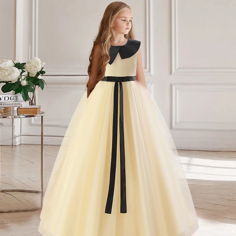 Flower Long Prom Gowns Teenagers Dresses For Girl Children Party Clothing Kids Evening Formal Bridesmaid Wedding 13 14 Vestidos