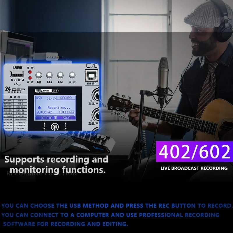 FUHAM ML-402/602 Mixer Dj 8/12 Channel Mixer Bluetooth 48V Phantom Power Karaoke System USB Mixer Audio for Live Streaming