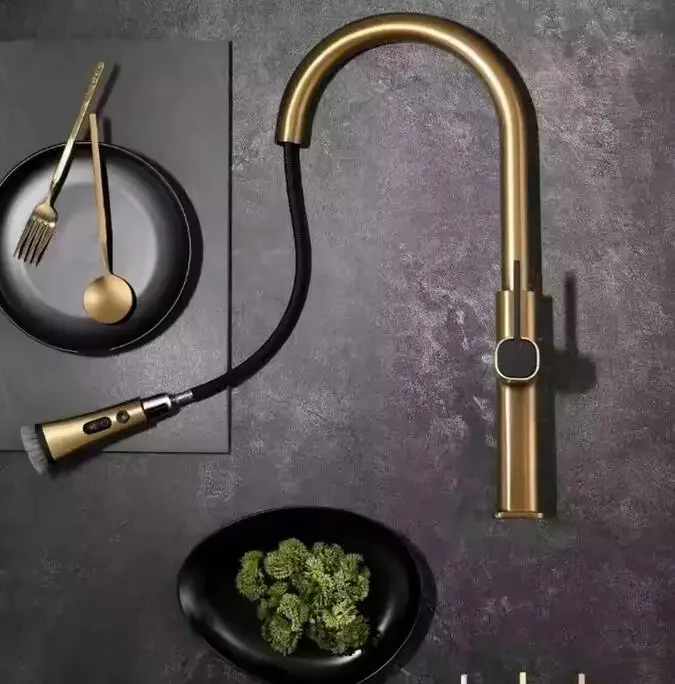 005 New Trend Deck Mount Hot and Cold Gun Gray Single Hole Handle Pull Down Gourmet Kitchen Sink Faucet with pull out Sprayer