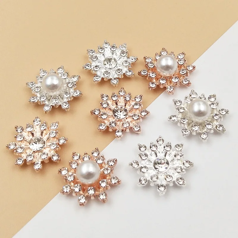 30 Uds 15mm oro plata lleno de diamantes accesorios de girasol perla agua diamante flor sombreros accesorios para el cabello Material N552