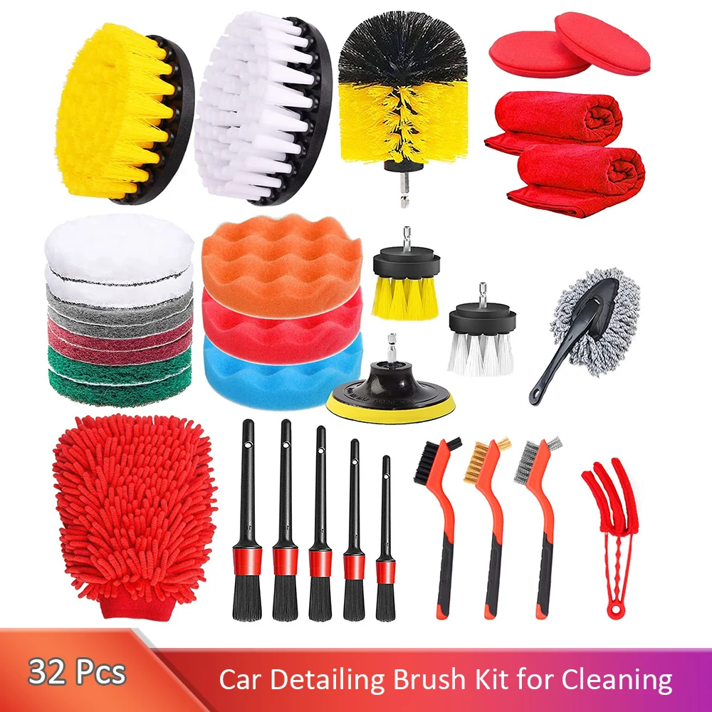 32Pcs Car Detailing Kit, Car Detailing Brush Kit, Car Drill Detailing Brush Set, Car Detailing Brushes & Car Wash Kit, Car Acces