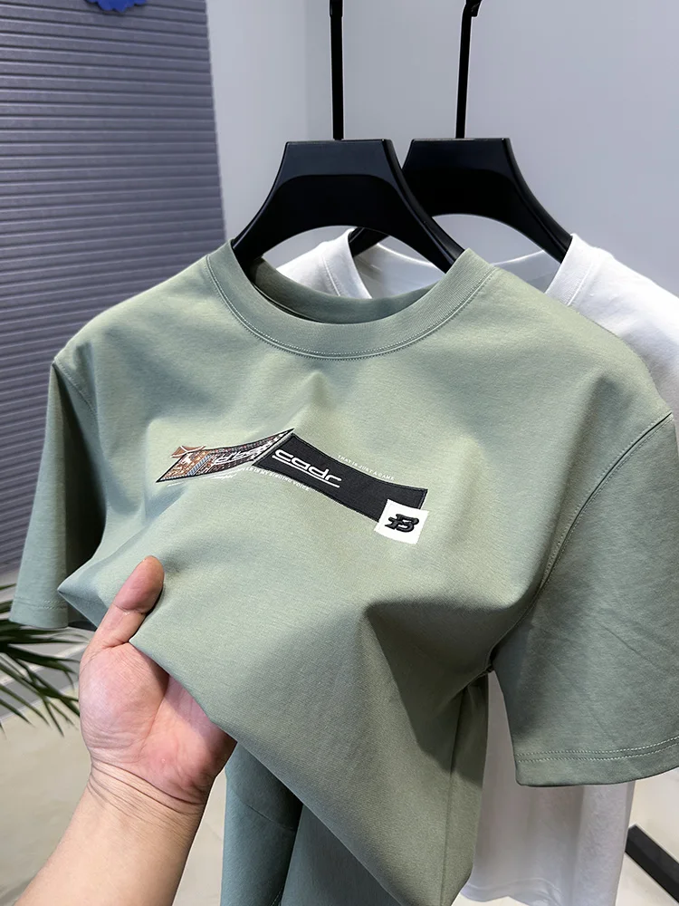 

Высококачественная мужская летняя деловая модная бутиковая повседневная футболка с круглым вырезом и принтом, простой новый удобный топ с короткими рукавами