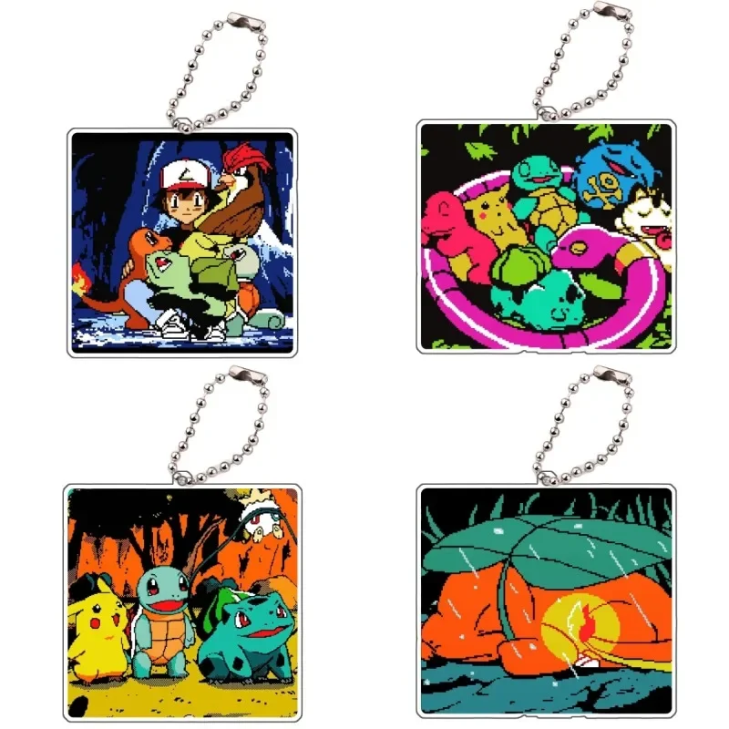 Pokemon Pixel Style Charizard Moltres Gengar Self Made Shape Acrylic Keychain Pendant Anime Classics Game Collection Cards Toy