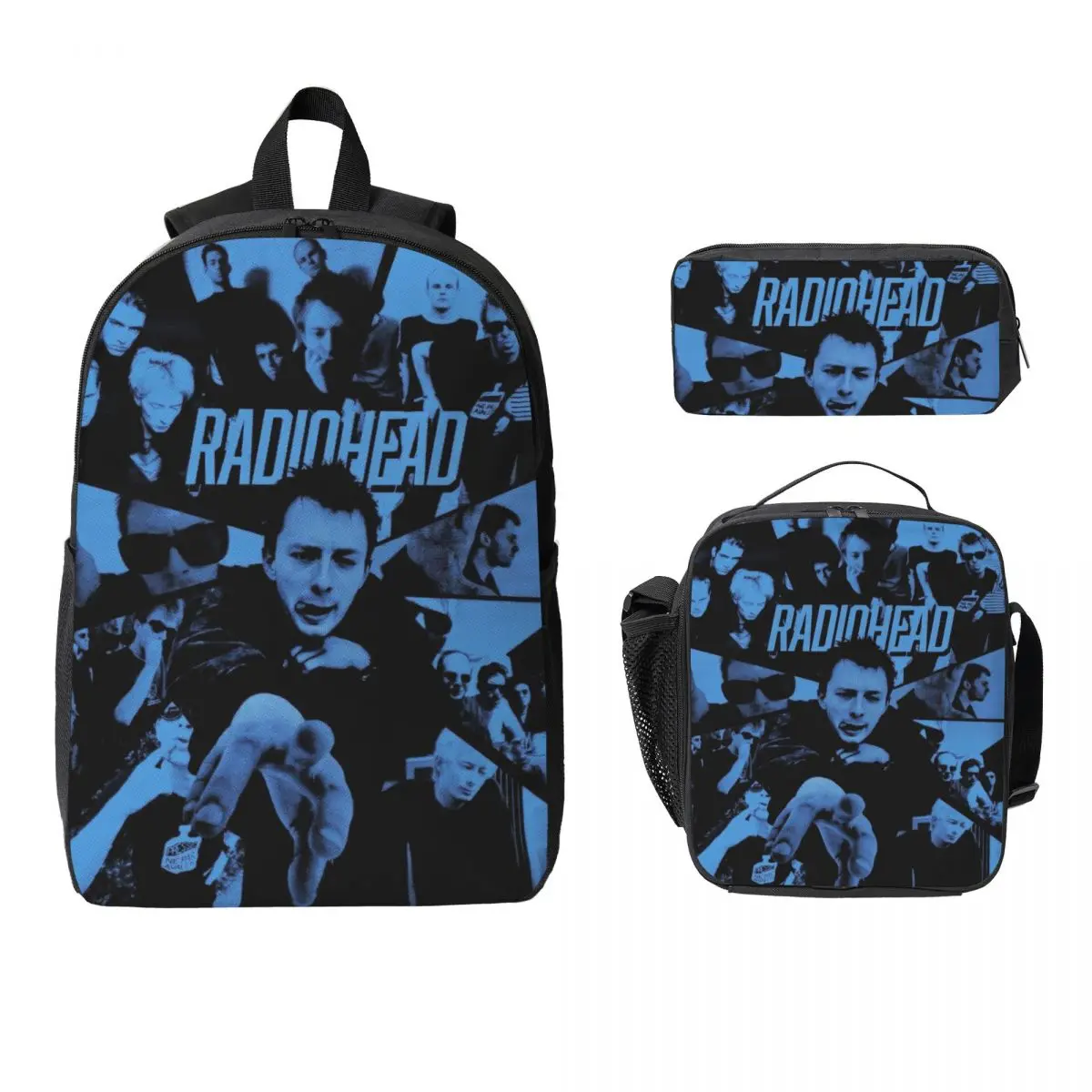 3Pcs Radiohead｠rock Metal Band Backpack Set for Kids Pen Bags Bookbag Sets with Lunch Box For School Students Daypack