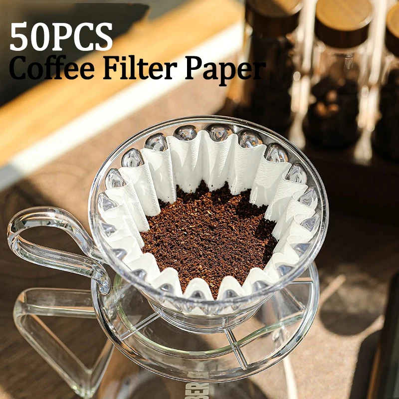 50pcs/Set White Coffee Filters Single Serving Paper for Coffee Machine 1-4 cups White Filter Paper Cake Cup Coffee Paper Filter