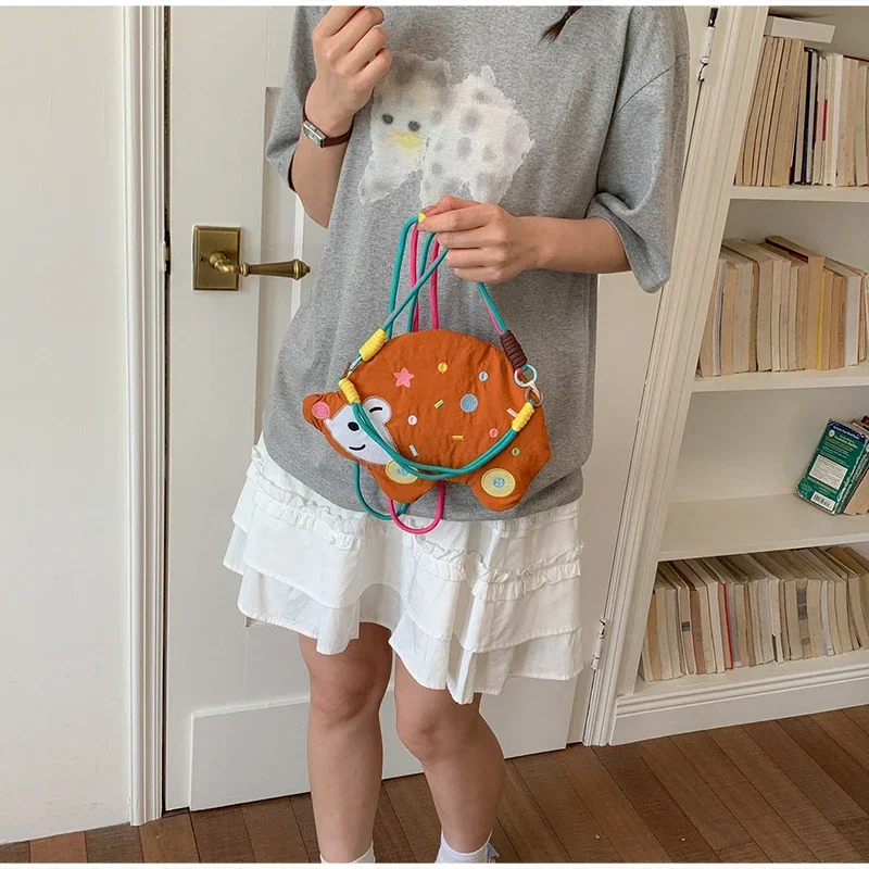 Niedliche Cartoon-Tier-Stickerei Umhängetasche, Bunte Mini-Geldbörse, Leichte Nylon-Kinder-Handytasche, Damen-Schultertasche – Detail 17
