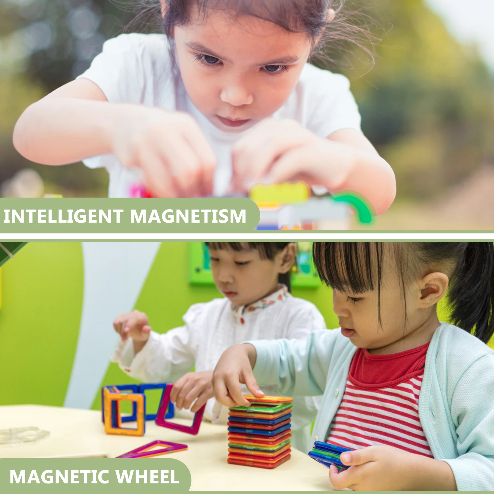 

2pcs Magnetic Construction Wheels For Kids Brain Development Hard Plastic Building Blocks Black Color Easy Diy 2D 3D
