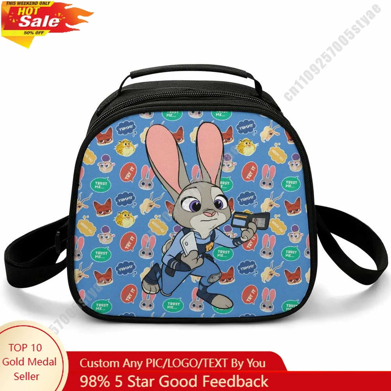 

Judy Hopps Lunch Bag Disney Animal Patterns Bento Bag Customizable Name Photo Logo Lunchbox Essential Picnic Bag