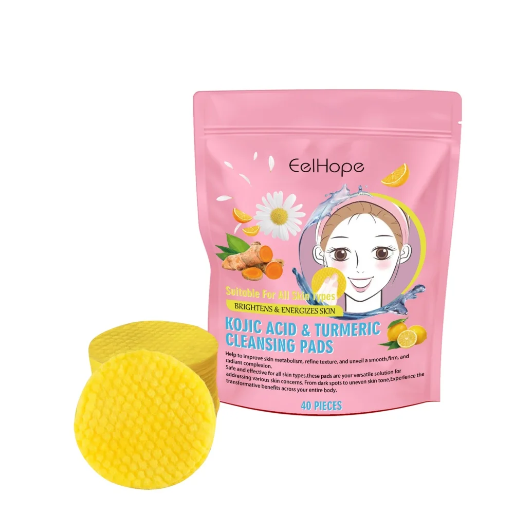 40/80/120 PCS Turmeric Kojic Acid Exfoliating Cleansing Pads Fades Dark Spots Exfoliates Skin Pads Facial Cleaning Sponge Pad