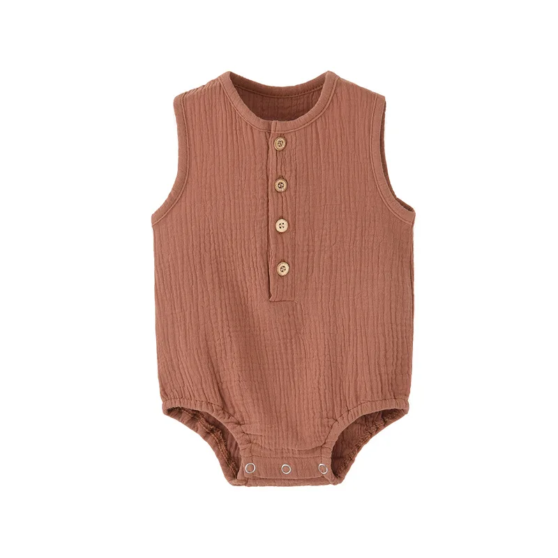 Summer Solid Newborn Baby 100% Cotton Linen Bodysuits Boy Girl Sleeveless Romper Jumpsuit Soft Skin-friendly Thin Comfy