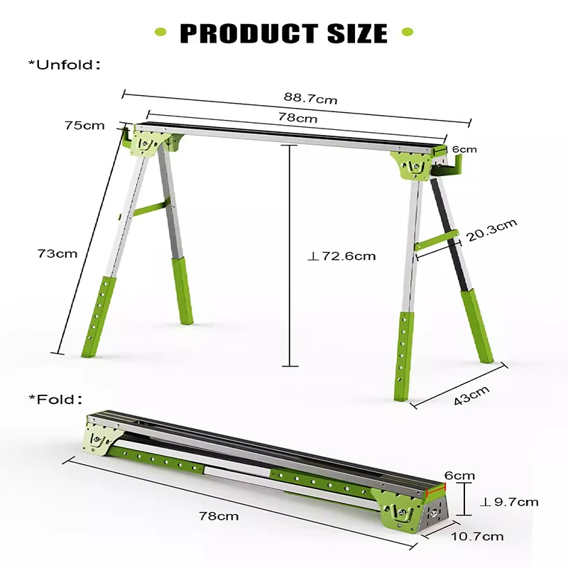 Foldable Woodworking Workbench 500-Pound Capacity Metal Saw Stand Portable Foldable Sawing Workbench NH-SH001-1/2/3