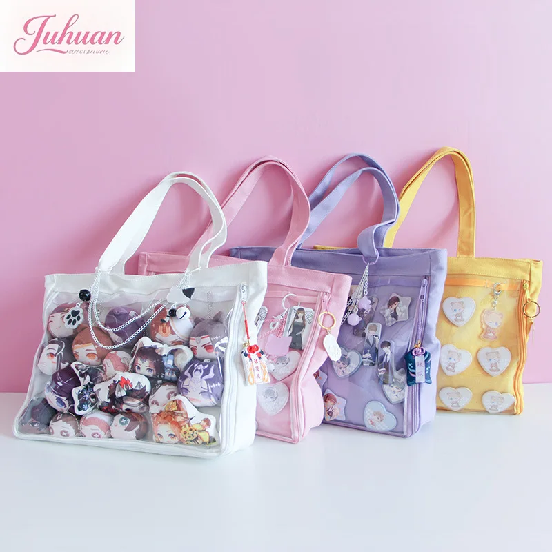 

Japanese Fashion New Canvas Baby Bag Ita Bag Large Capacity Cartoon Tote Bags for Women Transparent Shoulder Bags Teenage Girls
