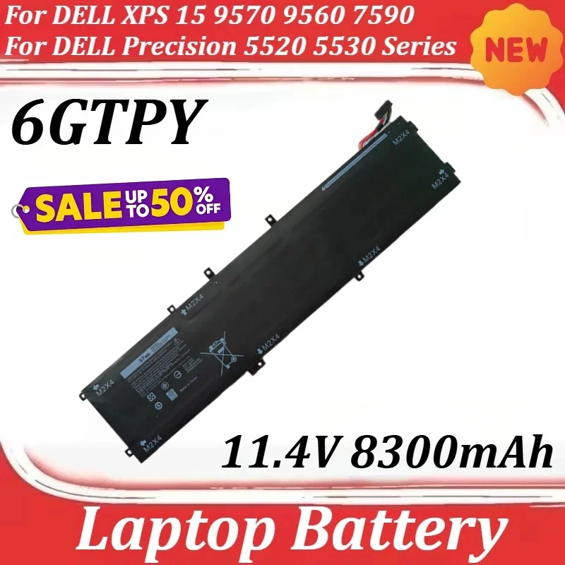 

6GTPY 11.4V 8300mAh Laptop Battery For DELL XPS 15 9570 9560 7590 For DELL Precision 5520 5530 Series Notebook