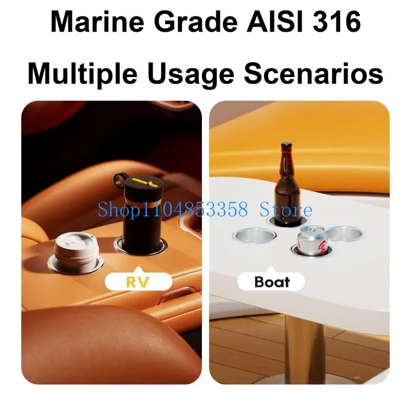 

652F 4 Pieces Sturdy Polished Stainless Steel Beverage Holders For Boats Trailers And Camping Gear