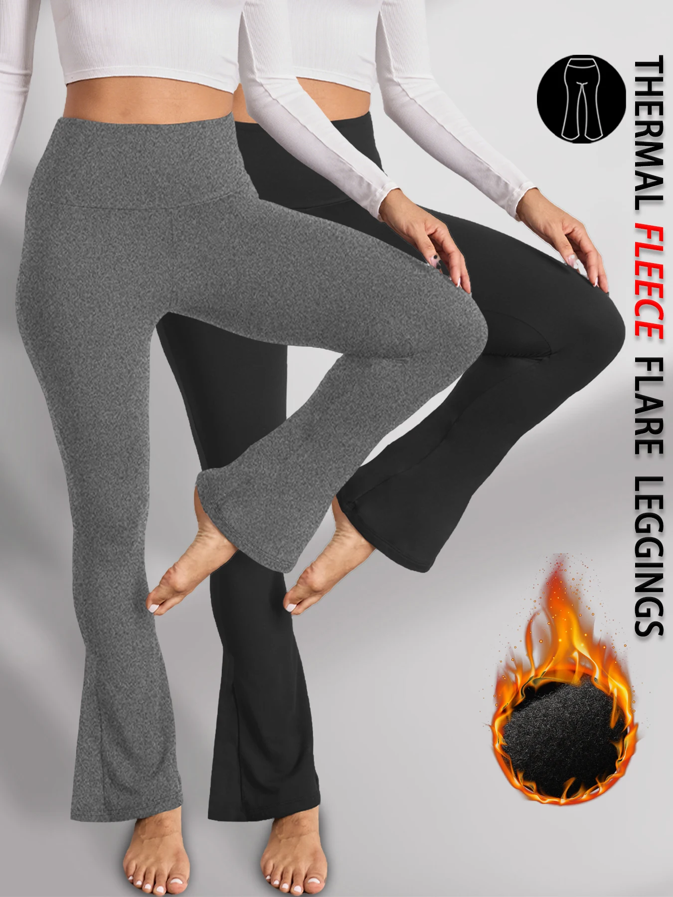 

2 pack Women's Super Soft High Waisted Fleece Flare Leggings Tummy Control Soft Bootleg Bootcut Pants