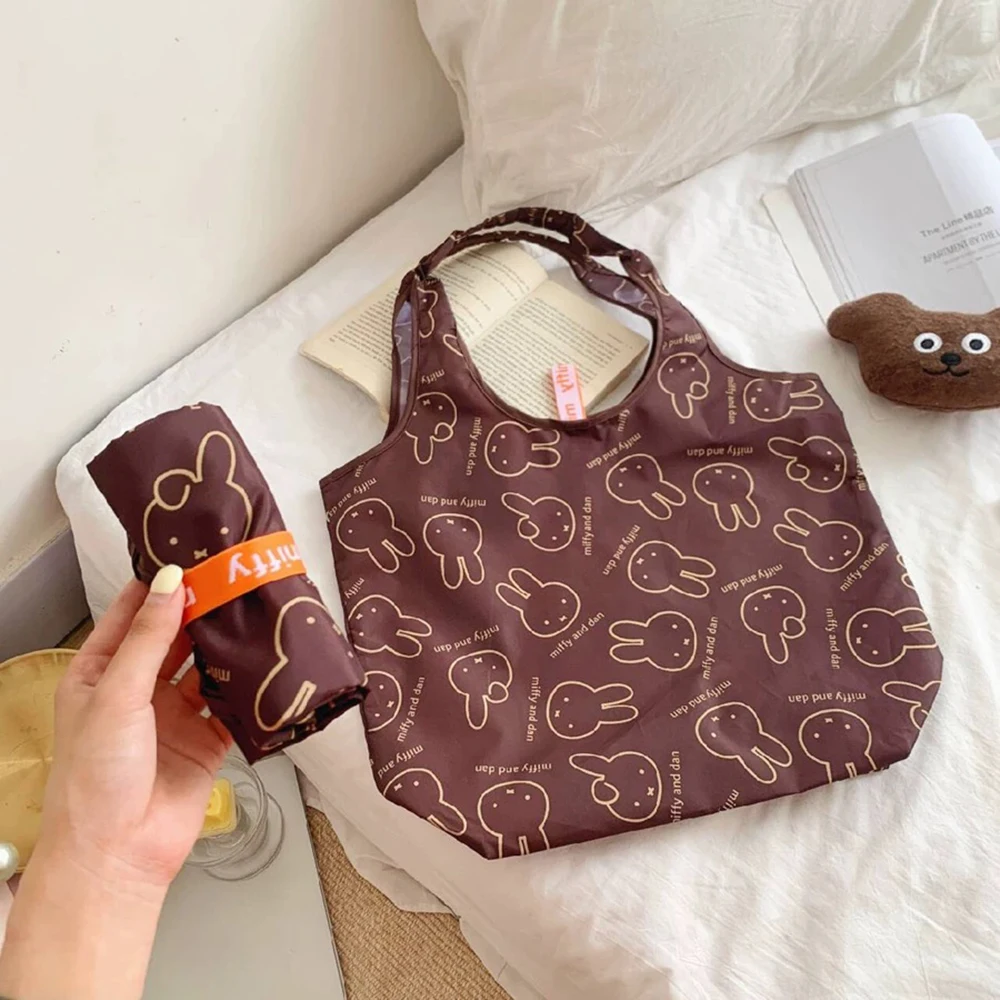 Kawaii miffy bonito saco de compras dos desenhos animados coelho impressão portátil dobrável multifuncional viagem alta capacidade bolsa presente da menina
