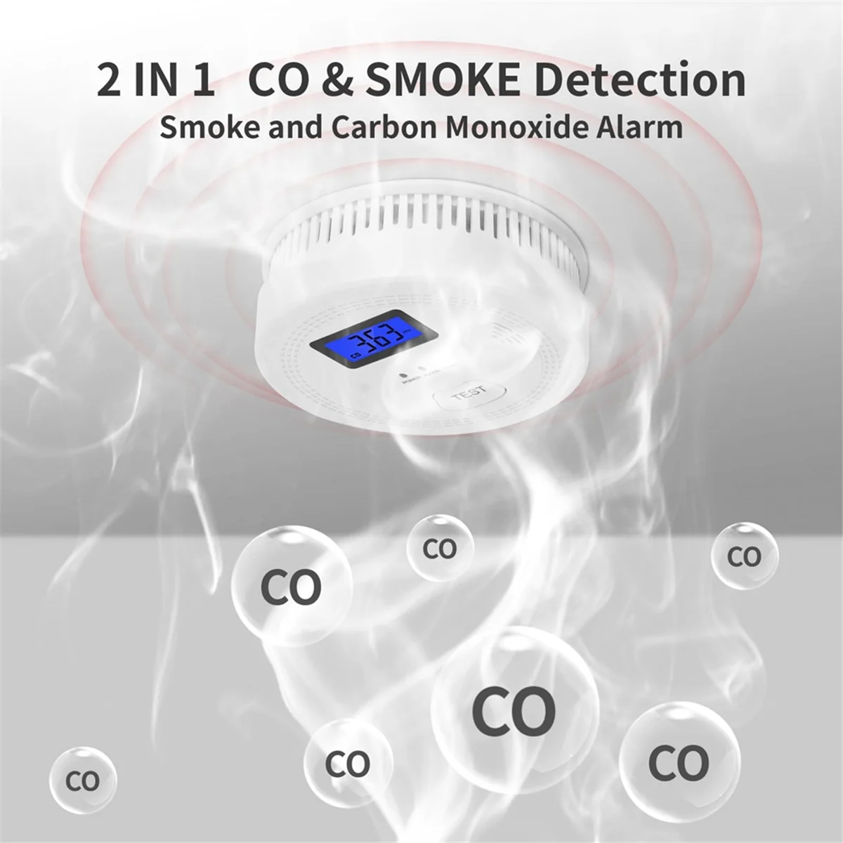2 w 1 CO & czujnik dymu, wykrywacze tlenek węgla, detektor dymu, 85dB w alarmie, do domu i kuchni, ekran LCD, A