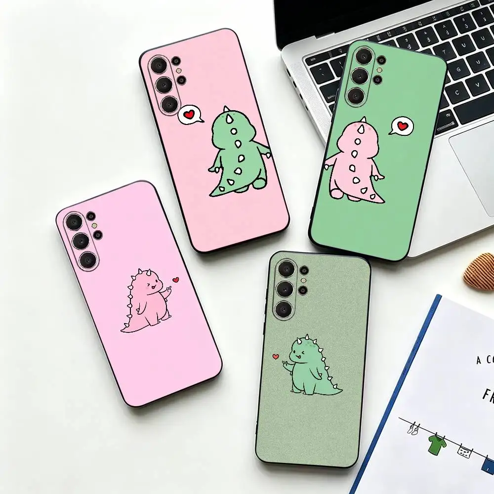 lovers Cartoon Dinosaur Couple Soft Silicone Case for Samsung S26,S24,S21,S22,S23,S30,Ultra,Plus,FE,Lite-Black