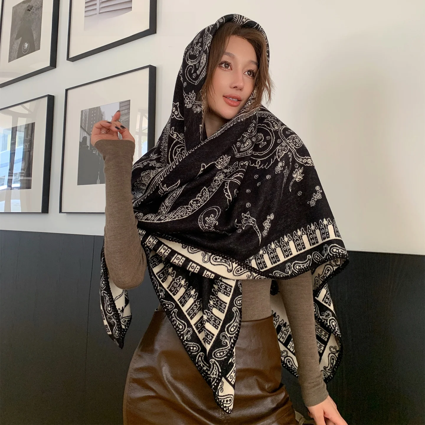 fashionable-double-sided-tassel-scarf-warm-throw-blanket-women's-winter-warmth-soft-polyester-fiber-long-rectangle-scarf