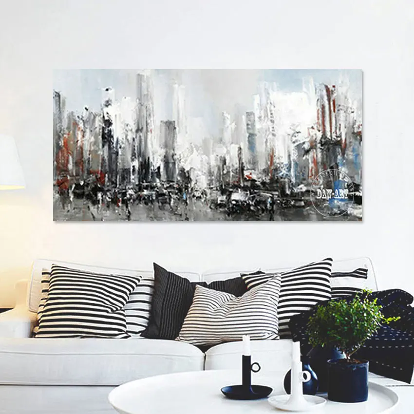 

Newest Modern Building Landscape Painting Abstract City Art Canvas Decoration Picture Wall Unframed Hot Selling Office Artwork