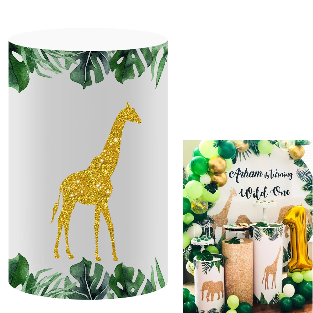 Copertura dello sfondo dell'arco a tema giungla verde/copertura del cilindro per la festa di compleanno, oggetti di scena per la decorazione della festa di nozze e Baby Shower