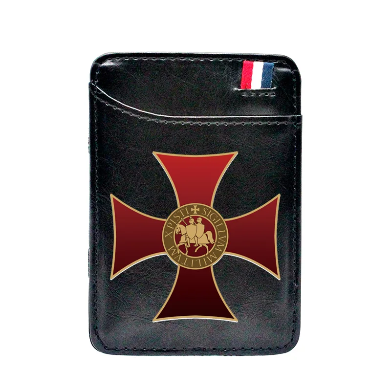 

High Quality Knights Templar Cross Printing Leather Magic Wallet Classic Men Women Money Clips Card Purse Cash Holder