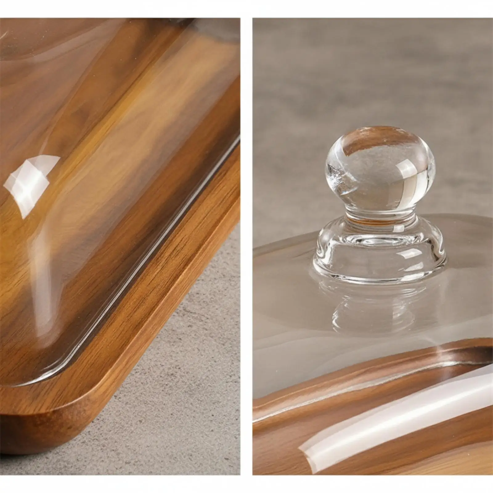 Bamboo and Glass Rectangular Dessert Plate Raised Edge Serving Tray Butter Holder Elegant Tray Decor for Home
