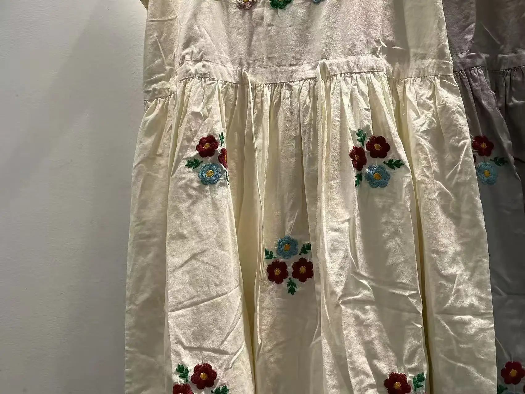 2026 Mori girl summer beige gray flower handmade embroidered dress for women vintage 100% cotton loose dress - view 5