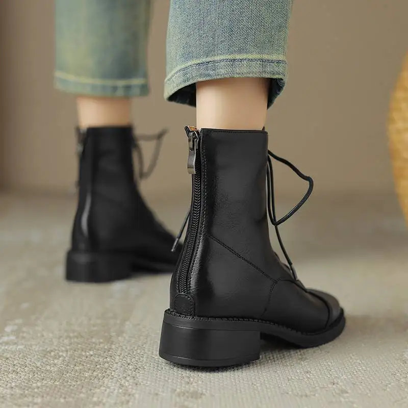 Krazing Pot Cow Leather Vintage Basic Clothing Round Toe Med Heels Winter Keep Warm Modern Boots Big Size 41 Dating Ankle Boots