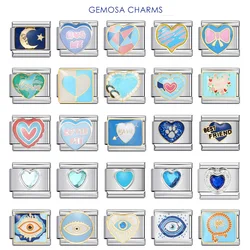 GEMOSA Dainty Cute Y2k Blue Heart Italian Charm Link Fit 9mm Stainless Steel Bracelet Making DIY Beads Fashion Jewelry Gifts