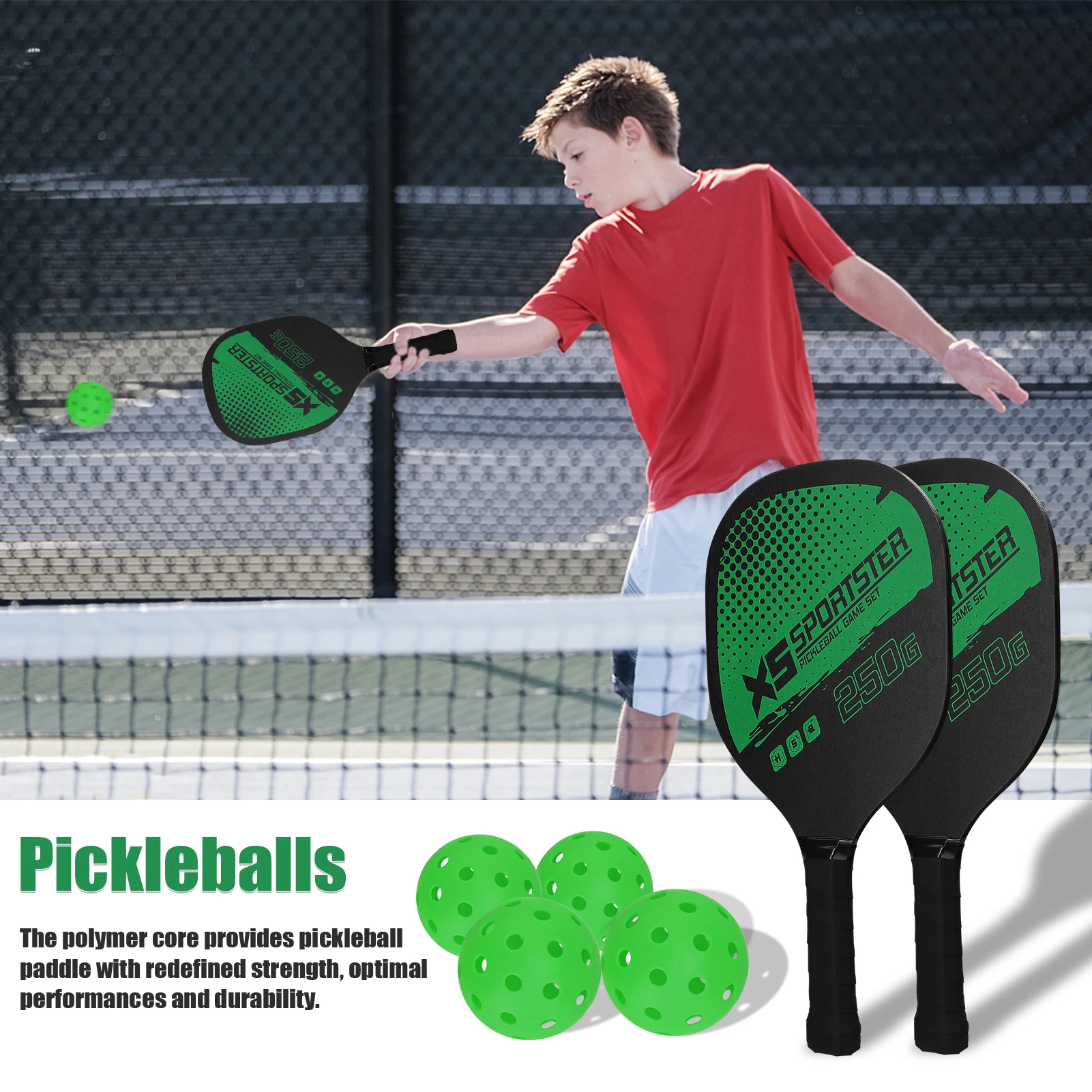 ZK30 Pickleball-Schläger-Set, Pickleball-Paddel-Set mit 2 Schlägern und 4 Pickleball-Bällen, Pickleball-Schlägerbälle, Sportzubehör