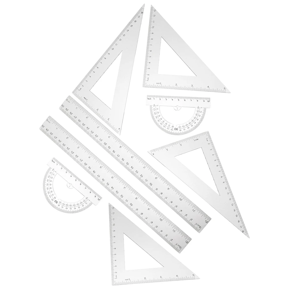 

2 Sets Triangle Ruler Geometry Math Four Piece Protractor Drawing Drafting Transparent Rulers Clear Protractors High