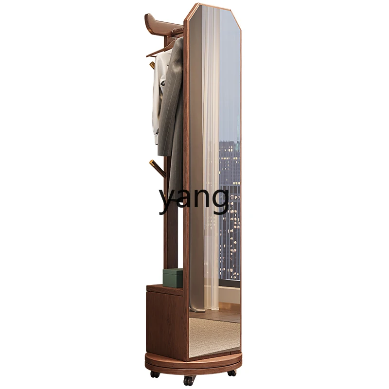 Yjq Full Body Dressing Mirror Solid Wood Floor Rotating Household Hanger with Mirror Integrated Coat Rack Fitting Mirror Cabinet