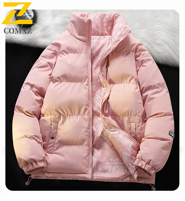 زوجين سترة قطن على الوجهين موضة سميكة يندبروف الوقوف طوق أسفل سترة في الهواء الطلق ملابس الشتاء غير رسمية معطف القطن