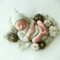 Infants Photography Props Clothes Knitted Jumpsuits Plush Ball Hat Headflower Dinosaur Doll Knit Pumpkin Studio Photoshoot Props