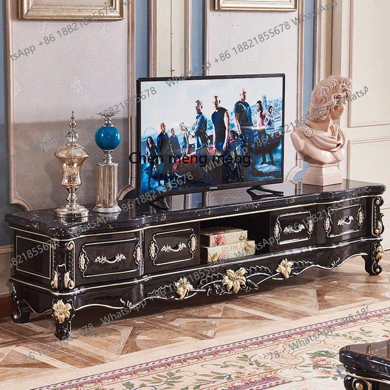 

European solid wood marble coffee table TV cabinet combination American living room paint TV cabinet